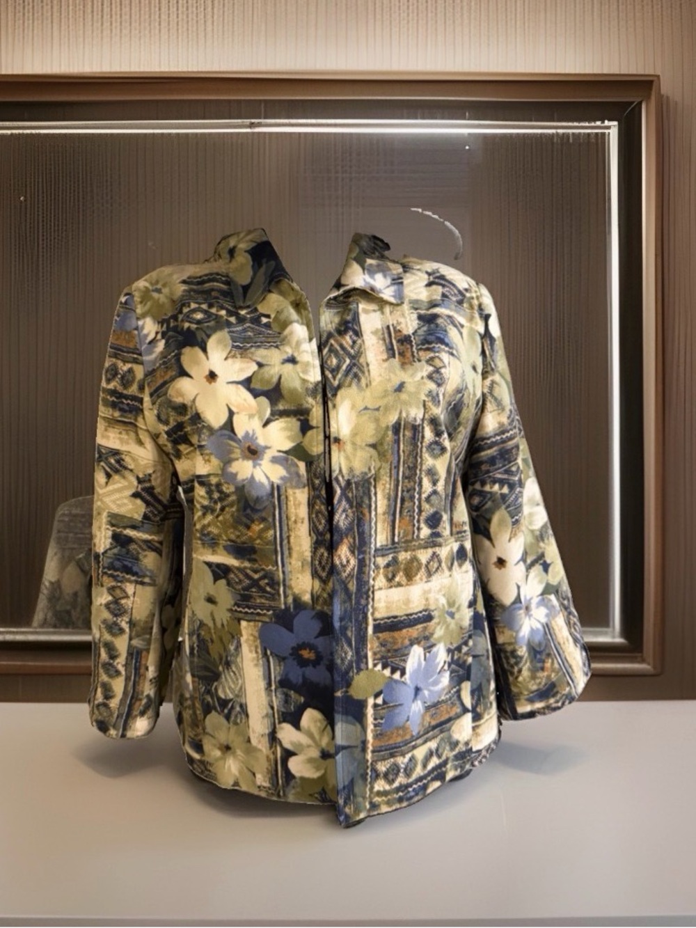 Alfred Dunner 14 P Floral Pattern lined Jacket in Blue and Green